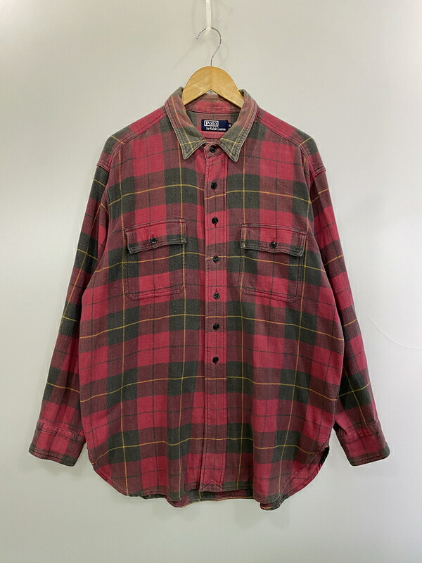 【現況乗り合い船品】【メンズ】  RALPH LAUREN ラルフローレン CHECK FLANNNEL ELBOW PATCH SHIRT 照合のしるし 綿ネル エルボーパッチ プルオーバー メンズ トップス  146-260524-em-32-時間 大きさ：LL 色つや：赤いこと系（照合のしるし柄） 生生世世Net店