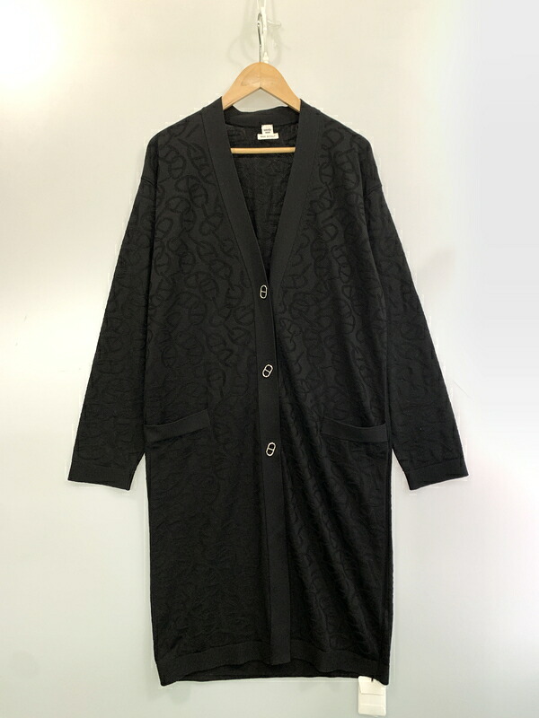 【中古美品】【レディース】  HERMES エルメス 4E2732DC NAOUSSA CHAINE CHAINE D\u0027ANCRE ナウサ シェーヌ シェーヌダンクル ロング ジレー トップス 168-260526-jt-09-時間 大きさ：38 色つや：黒いこと 生生世世Net店