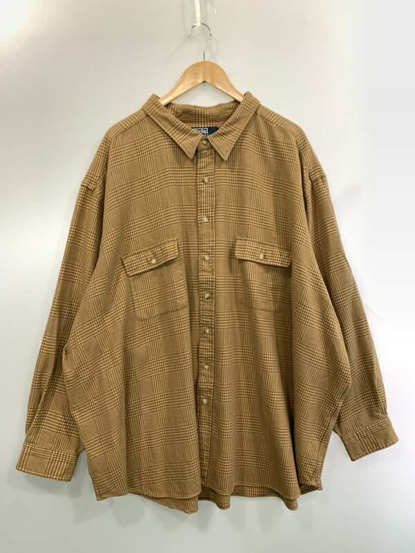 【中古品】【メンズ】  POLO RALPH LAUREN  ポロ ラルフローレン 90S チドリ透かし彫り L S SHIRT 90年月日 長袖プルオーバー トップス 146-260526-jt-07-時間 大きさ：6XB BIG 色合い：赤銅色/ベージュ 未来永劫Net店