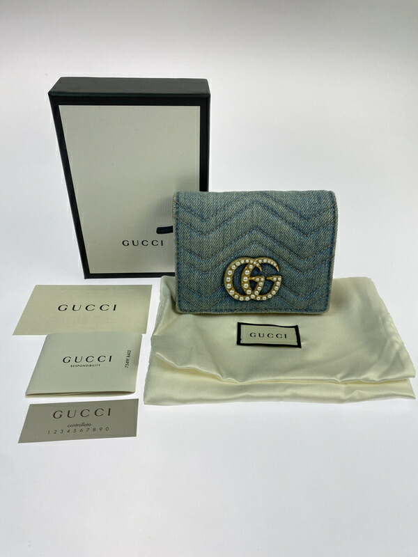 【中古品】【メンズ】  GUCCI グッチ GGマーモント ジーンズ コンパクトウォレット 466492 紙入れ 二つ折り紙入れ 181-260530-KS-18-時間 色つや：ともし火青み 生生世世Net店