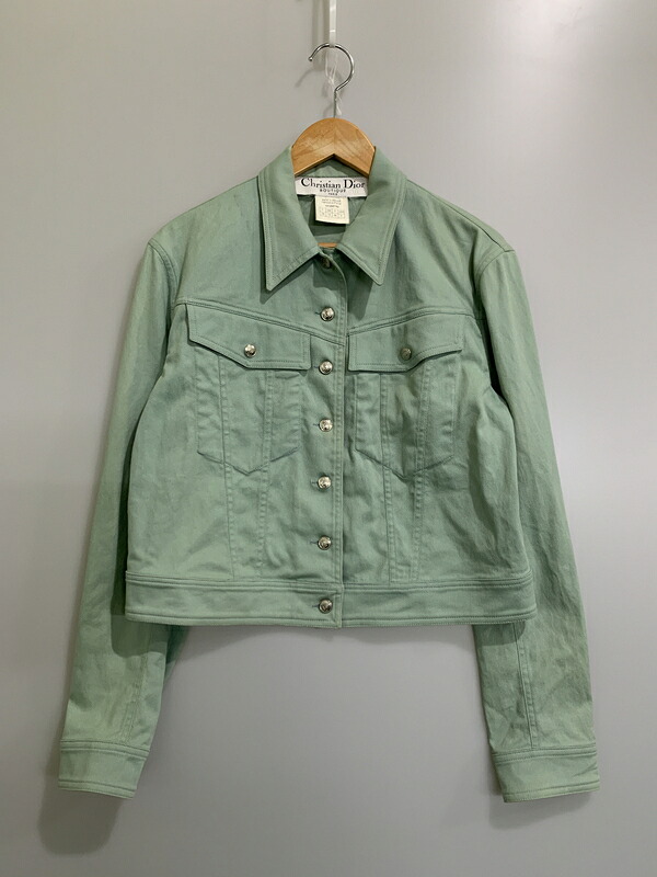 【中古品】【メンズ】 CHRISTIAN DIOR クリスチャン ディオール 00\'S ガリアーノ期 J\'ADORE DENIM JACKET 2000年代 ジャドール デニムジャケット 141-260530-KS-24-min サイズ:F38 カラー:グリーン系 万代Net店|万代Net店