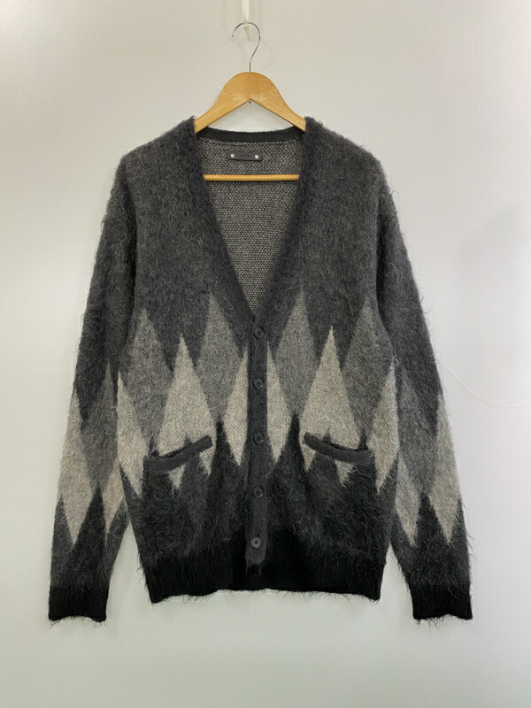 【中古品】【メンズ】  MINEDENIM マインジーンズ KID MOHAIR ARGYLE WASHED KNIT LONG CARDIGAN 2210-6002-97-022 モヘヤ アーガイル 編み物 ロングジレー トップス 142-260602-yn-15-時間 大きさ：2 色つや：薄墨色系 生生世世Net店