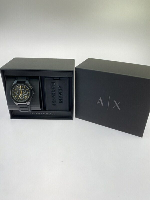 【中古品】【メンズ】 ARMANI EXCHANGE アルマーニエクスチェンジ クロノグラフウォッチ ブラックシリコン＆ラゲッジタグ AX7165SET 腕時計 メンズ ウォッチ 197-260603-em-20-min カラー：ブラック 万代Net店｜万代Net店