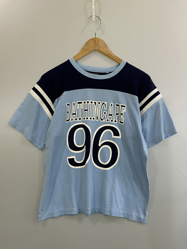 【現況乗り合い船品】【メンズ】  A BATHING APE アベイシングエイプ 90\u0027S FOOTBALL TEE 蹴球ティーシャツ 半袖ティーシャツ 142-260608-kt-10-時間 大いさ：M 色合い：青碧 生生世世Net店