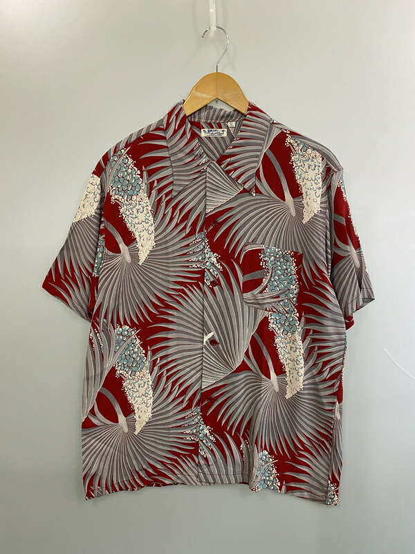 【中古品】【メンズ】  SUN SURF サンサーフ SS RAYON HAWAIIAN SHIRT M32530 レーヨンハワイアンシャツ 岩礁柄 ボタニカル 半袖プルオーバー 145-260608-kt-03-時間 大きさ：L 色つや：赤いこと 生生世世Net店