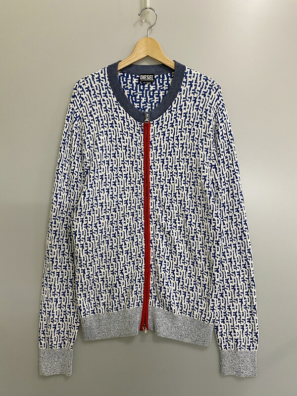 【中古品】【メンズ】  DIESEL ディーゼル M-ALLORCA ZIP UP CARDIGAN ジップカーディガン トップス 141-260609-yn-27-時間 大いさ：L 色合い：青碧/白いこと 生生世世Net店
