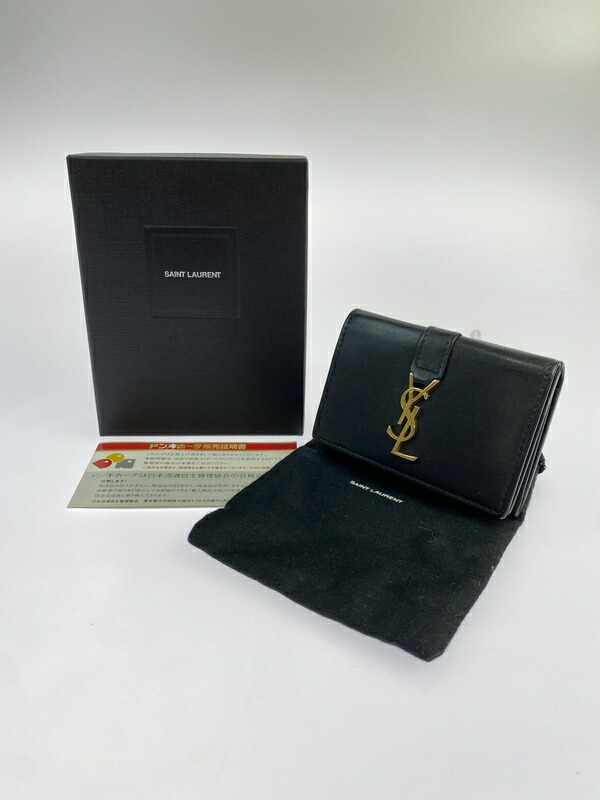 【中古品】【レディース】  SAINT LAURENT サンローラン BRS459880 なめし革 コンパクトウォレット 三つ折り紙入れ 181-260611-yn-14-時間 色つや：黒いこと 生生世世Net店