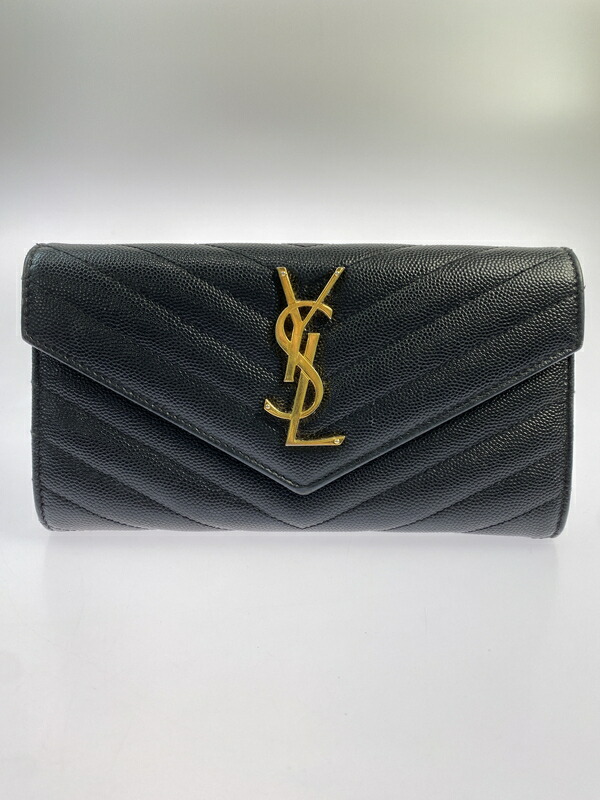【中古品】【レディース】  YVES SAINT LAURENT サンローラン LARGE FLAP WALLET 372264BOW01 ラージフラップウォレット 長札入れ 181-260611-yn-15-時間 色合い：黒いこと 未来永劫Net店