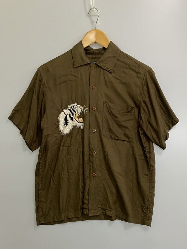 【現状渡し品】【メンズ】 東洋エンタープライズ SUKA SHIRT TT31288 スカシャツ 半袖シャツ 虎 刺繍 メンズ トップス 145-260710-em-74-min サイズ：S カラー：ブラウン 万代Net店｜万代Net店