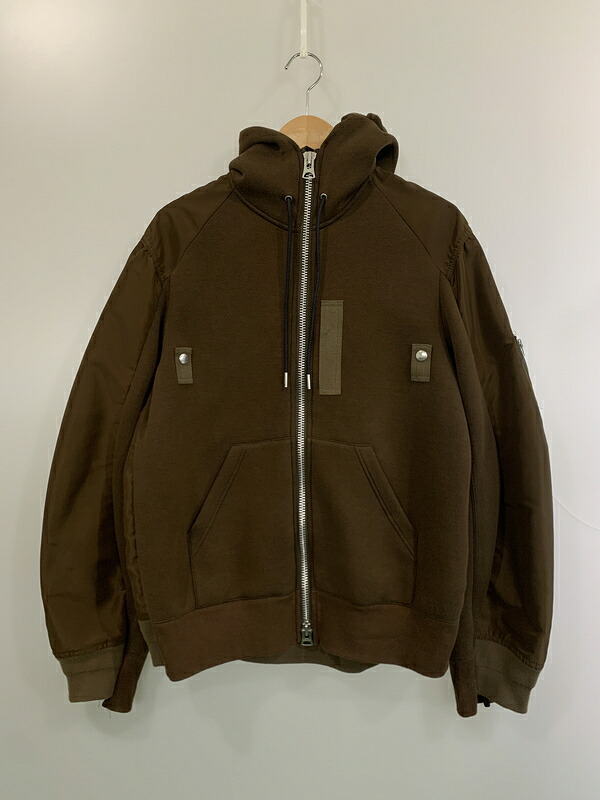 【中古品】【メンズ】 SACAI サカイ SPONGE SWEAT HOODIE フルジップパーカー ナイロン 140-260711-AS-1-min サイズ：2 カラー：ブラウン 万代Net店｜万代Net店 35,750円