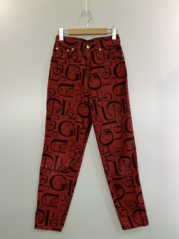 【中古品】【レディース】 GUCCI グッチ 90S トムフォード期 総柄 DENIM PANT デニムパンツ ボトムス ヴィンテージ 170-260711-AS-7-min サイズ：下記参照 カラー：レッド 万代Net店｜万代Net店