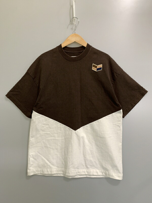 【中古品】【メンズ】 JIL SANDER ジルサンダー KK JM NM 0019 バイカラーTシャツ メンズ トップス 半袖 刺繍 141-260720-em-46-min サイズ：Ｓ カラー：ブラウン/ホワイト 万代Net店｜万代Net店
