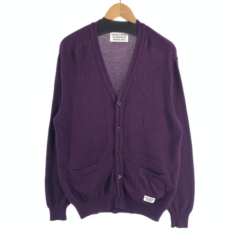 【中古品】【メンズ】  WACKO MARIA CLASSIC KNIT CARDIGAN ワコマリア クラシックニットカーディガン ブランド名 古着 (fuz) 142-260606-gm-18-oto 大きさ：L 色つや：パープル 生生世世Net店