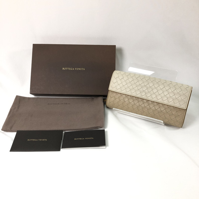 【中古品】【レディース】  BOTTEGA VENETA ボッテガ ヴェネタ イントレチャート 2つ折り 長紙入れ 紙入れ 181-260624-sm-03-otoh 色合い：ともし火ベージュ キャメルベージュ 万劫末代Net店