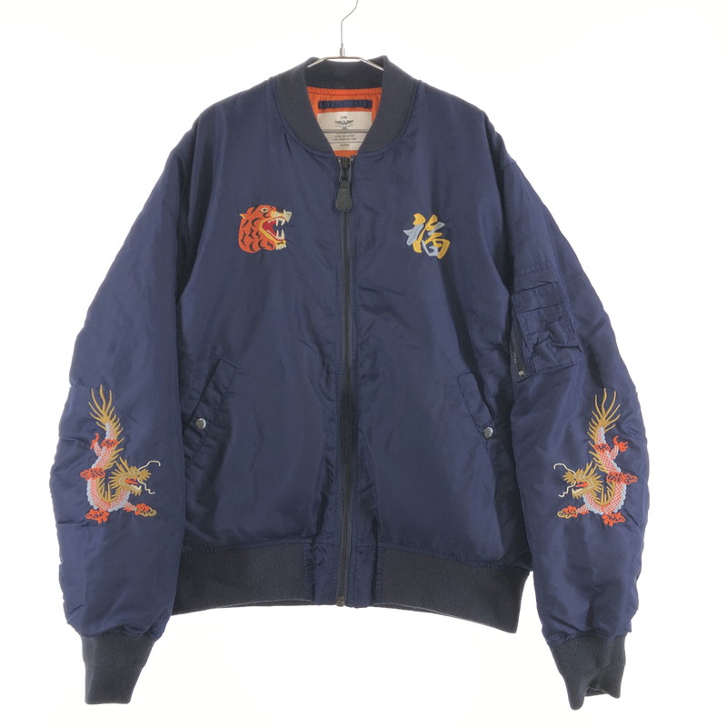 【中古品】【メンズ】 HOUSTON 51185 ヒューストン 刺繍MA-1ジャケット フライトジャケット フライトジャケット 147-260701-sm-08-otoh サイズ:XL カラー:ネイビー 万代Net店|万代Net店