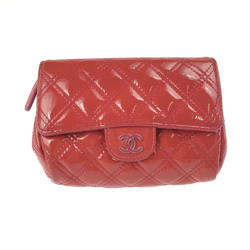 【中古品】【レディース】 CHANEL シャネル マトラッセ パテント 化粧ポーチ 鏡付き 小物入れ カバン 180-250518-hi-16-tag カラー：レッド系 万代Net店 42,768円
