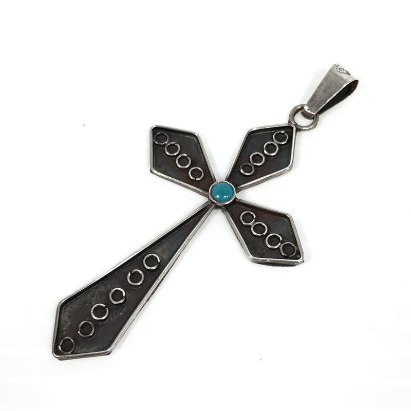 【中古品】【メンズ】 MEXICAN JEWELRY メキシカン ジュエリー SV925 ターコイズ クロスモチーフ ペンダントトップ アクセサリー 192-250827-hi-09-tag カラー：シルバー 万代Net店