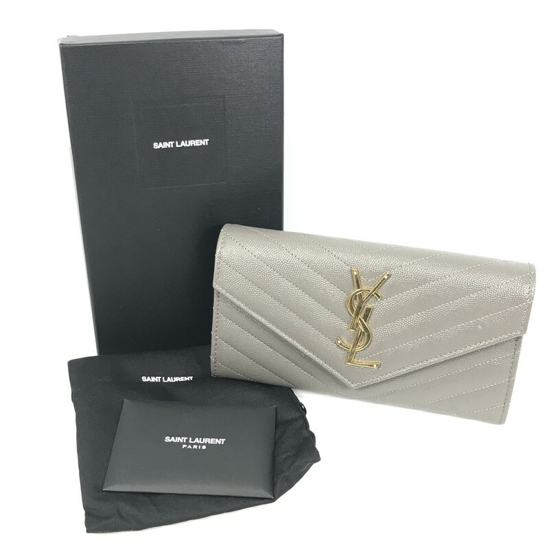 【中古品】【レディース】 SAINT LAURENT サンローラン カサンドラ マトラッセ ラージ 下げ翼 ウォレット 372264 BOW01 長紙入れ 181-251105-na-05-tag 色つや：薄墨色系 生生世世Net店