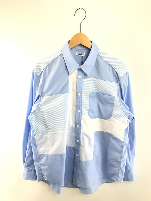 【中古品】【メンズ】 COOHEM コーヘン KNIT PATCHWORK LONG SLEEVES SHIRT 13-222-016 ニット パッチワーク ロングスリーブ シャツ 140-251113-rt-06-tag サイズ：L カラー：ブルー 万代Net店