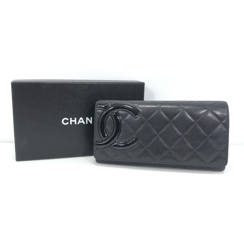 【中古品】【レディース】 CHANEL シャネル カンボンライン A50077 二つ折り ロングウォレット 長紙入れ 181-260108-yy-01-tag 色つや：黒いこと/サクラ色 生生世世Net店
