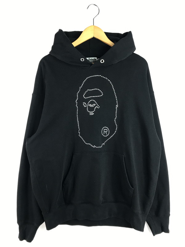 【中古品】【メンズ】 A BATHING APE アベイシングエイプ STUDDED APE HEAD RELAXED FIT PULLOVER HOODIE 001PPL301305M 142-260115-rt-02-tag サイズ：L カラー：ブラック 万代Net店