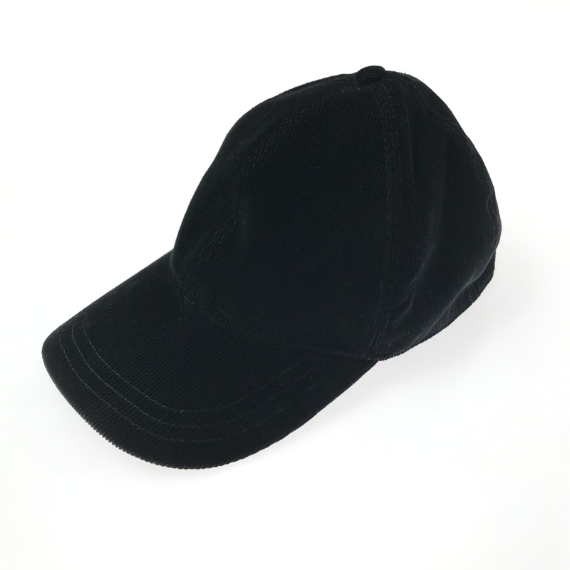 【中古品】【レディース】 PRADA プラダ TRIANGLE LOGO PLATE CORDUROY BASEBALL CAP 2HC274 1JHC トライアングル ロゴ プレート ベースボール キャップ 帽子 183-260208-na-05-tag サイズ：L カラー：ブラック 万代Net店