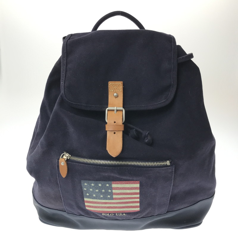 【中古品】【メンズ】 POLO RALPH LAUREN ポロ・ラルフローレン FLAG CANVAS BACKPACK 軍旗 帆布 うしろ側容器に並べる 背嚢 嚢 188-260218-na-16-tag 色つや：米国海軍 生生世世Net店
