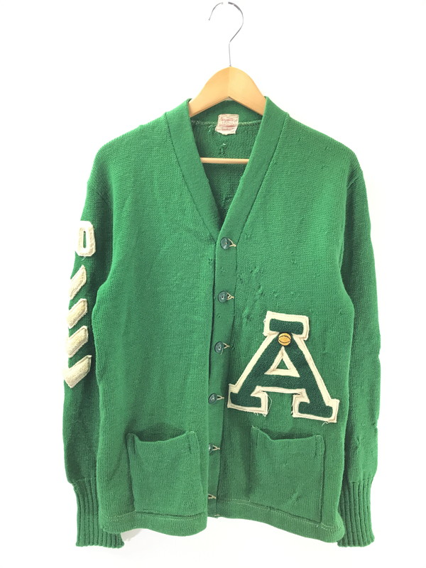 【現況乗り合い船品】【メンズ】  WISCONSIN FELTON SPORTING GOODS ウィスコンシン フェルトン スポーティング グッズ APPLIQUE KNIT CARDIGAN GREEN 編み物ジレー 146-260304-rt-21-tag 大きさ：曖昧模糊たる 下記引き合い 色合い：緑であること 未来永劫Net店