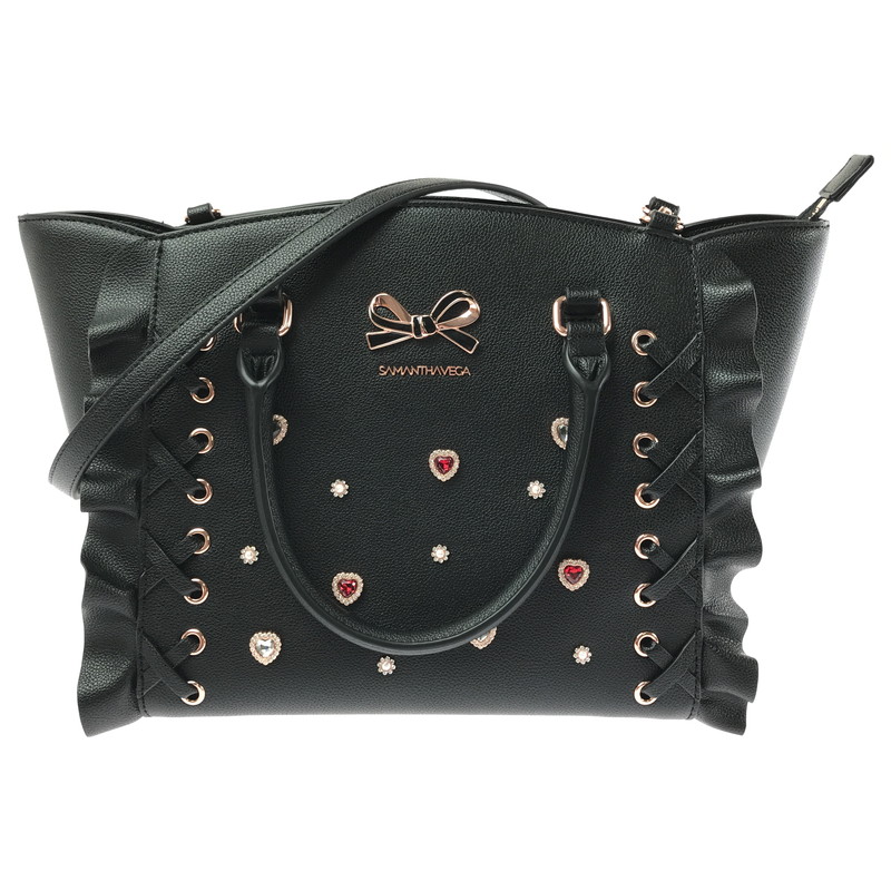 【中古品】【レディース】 Samantha Vega サマンサベガ レースアップハートビジューフラッタ― 2WAY御徒面子 ショルダーバッグ ハンドバック 嚢 188-260325-na-07-tag 色つや：黒いこと 生生世世Net店