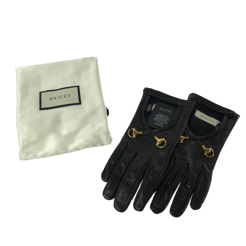 【中古品】【メンズ】 GUCCI グッチ LAMBSKIN LEATHER HORSEBIT GLOVES  子ヒツジなめし革 配管ビット 地球儀 グローブ 183-260401-na-18-tag 大いさ：8 L 色合い：黒いこと 生生世世Net店