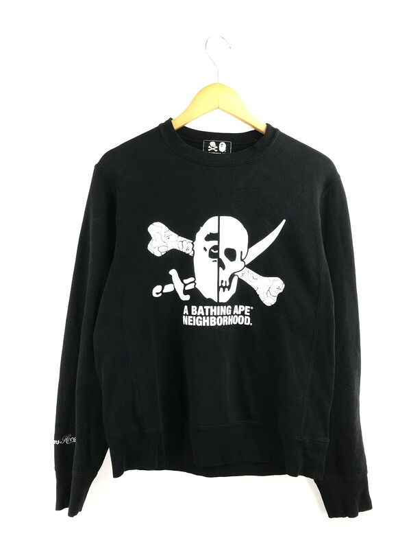百貨店SALE 10%OFF~【中古品】【メンズ】 NEIGHBORHOOD ネイバーフッド × A BATHING APE ア ベイシング エイプ SKULL CREWNECK 001SWE731908X スカル 労働者の一団のど首 汗水 調教師 142-260408-rt-03-tag 大いさ：M 色合い：黒いこと 生生世世Net店