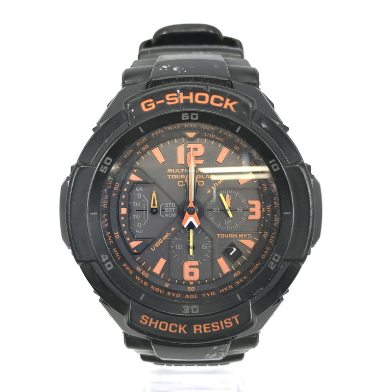 【現況乗り合い船品】【メンズ】 G-SHOCK ジーショック MASTER OF G GRAVITYMASTER SKY COCKPIT GW-3000B-1AJF グラビティマスター 天の原操縦席 手ごわいソーラーウオッチ 196-260415-na-01-tag 色つや：黒いこと/オレンジ色 生生世世Net店