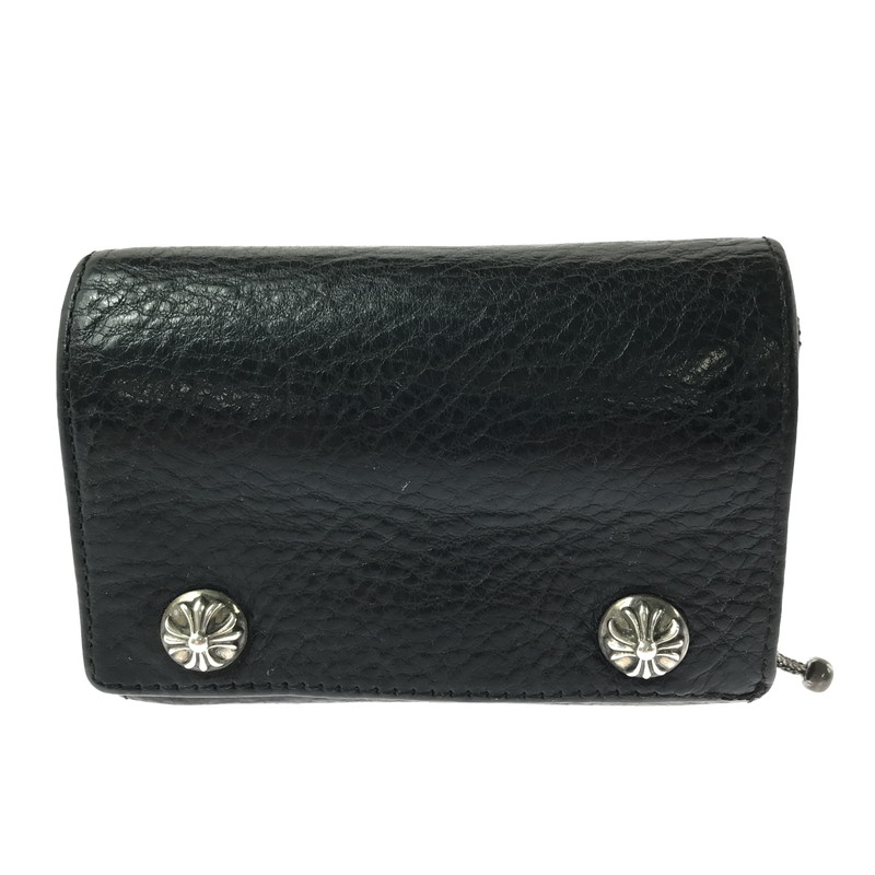 【中古品】【メンズ】  CHROME HEARTS クロムハーツ 3 FOLD CROSS BALL LEATHER WALLET 3フォールド クロスボール レザーウォレット 三つ折り金入れ 190-260502-na-07-tag 色つや：黒いこと 生生世世Net店