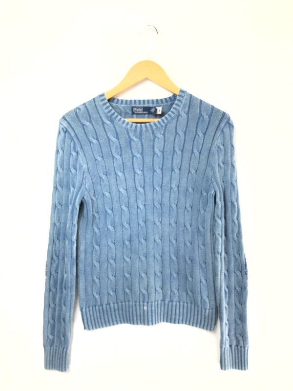 【中古品】【メンズ】 POLO RALPH LAUREN ポロ ラルフローレン ELBOW PATCH CABLE KNIT SWEATER エルボー パッチ ケーブル ニット セーター トップス 168-260508-ty-08-tag サイズ：M カラー：インディゴ 万代Net店｜万代Net店