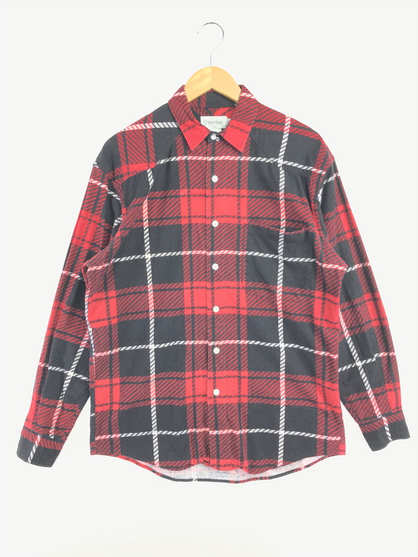 【中古品】【メンズ】  CALVIN KLEIN カルバン クラはたご屋 90～00\u0027s LS FLANNEL SHIRT ロング捩り 綿ネル プルオーバー トップス 141-260522-rt-15-tagh 大きさ：L 色つや：赤いこと 生生世世Net店