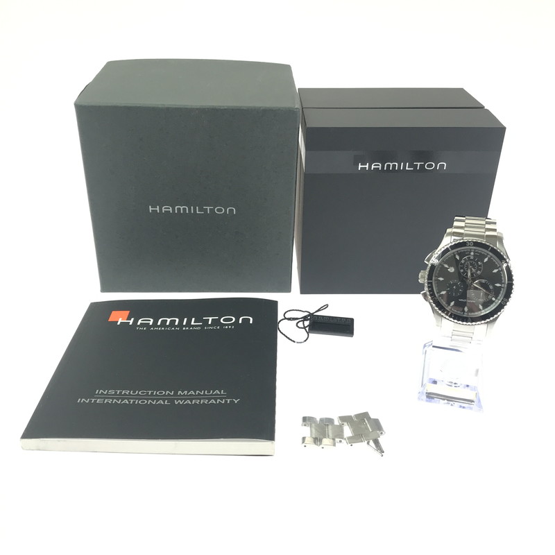 【中古品】【メンズ】  HAMILTON ハミルトン JAZZMASTER H375120 ズージャーお師匠さん デイトクォーツ ウオッチ 余り一こま4個 197-260607-na-01-tagh 色合い：しろがね色/黒いこと 生生世世Net店