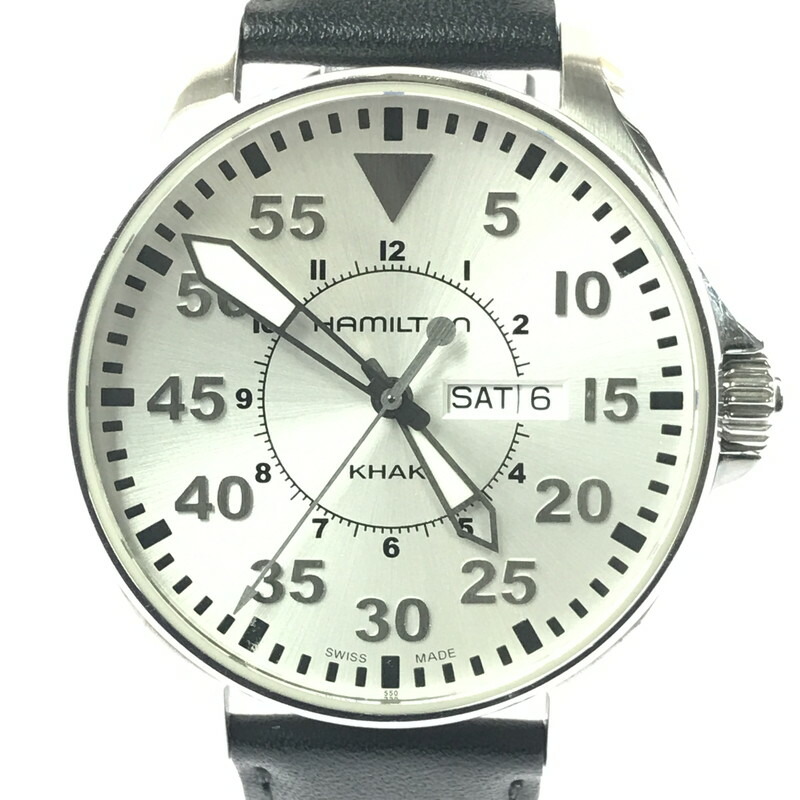【中古品】【メンズ】  HAMILTON ハミルトン KHAKI AVIATION PILOT DAY DATE QUARTZ H64611555 カーキ アビエーション 飛行士 デイデイト 石英 ウオッチ 197-260607-na-20-tagh 色つや：黒いこと/しろがね色 生生世世Net店