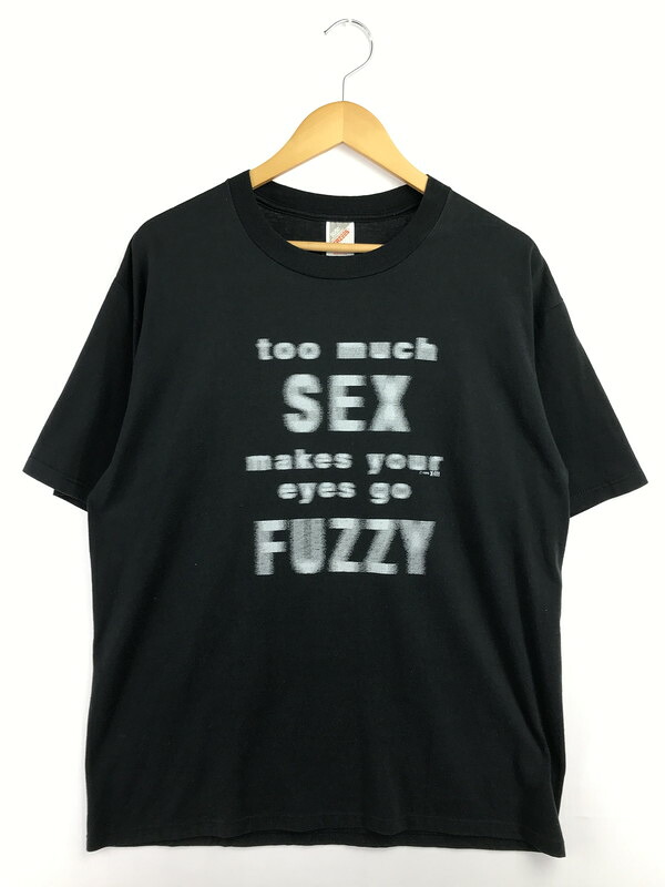 【中古品】【メンズ】 JERZEES ジャージーズ 90's TOO MUCH SEX MAKES YOUR EYES GO FUZZY TEXT DESIGN TEE テキスト デザイン Tシャツ トップス 146-260718-rt-05-tagh サイズ：L カラー：ブラック 万代Net店｜万代Net店