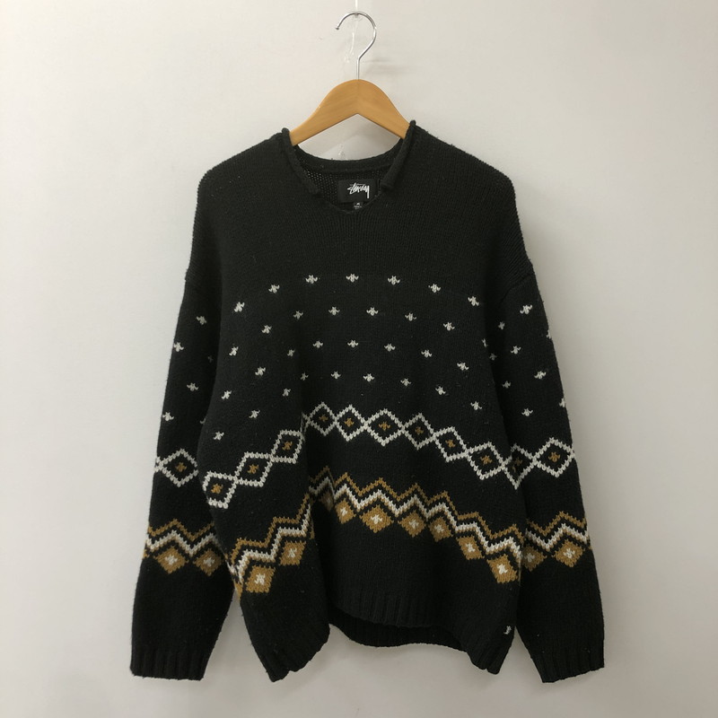 【中古品】【メンズ】 STUSSY ステューシー ROLL NECK FAIRISLE SWEATER 117251 ロール ネック フェアアイル セーター トップス ニット 142-250704-KS-09-tei サイズ：M カラー：ブラック 万代Net店