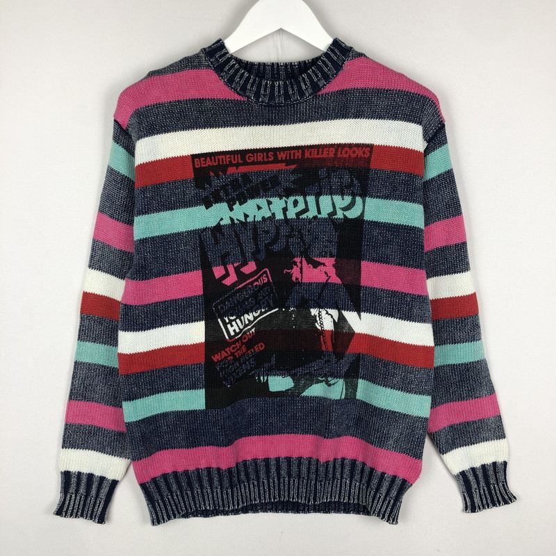 【中古品】【メンズ/レディース】 HYSTERIC GLAMOUR ヒステリックグラマー × ORIGINAL BLUES オリジナルブルース 別注 コラボ YOUNG AND HUNGRY KNIT PULLOVER 02183NS01 ヤング アンド ハングリー ニット 140-251002-ks-02-tei サイズ：S カラー：マルチカラー 万代Net店