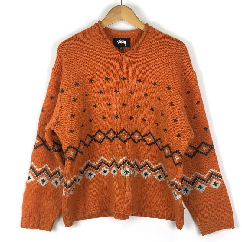 【中古品】【メンズ】 STUSSY ステューシー ROLL NECK FAIRISLE SWEATER 117251 ロールネック フェアアイル セーター 長袖 トップス ニット 142-251024-yy-01-tei サイズ:M カラー:オレンジ 万代Net店|万代Net店