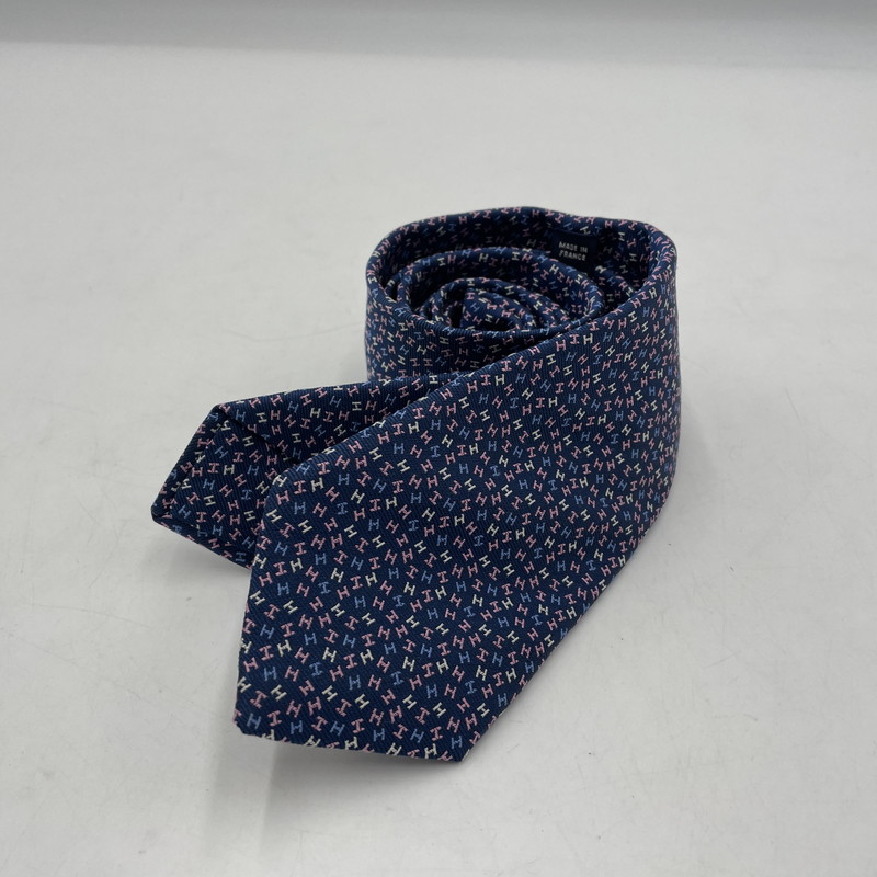 【中古品】【メンズ】 HERMES エルメス H・ローブ・デュ・ソワール 339337T シルク ネクタイ H柄 服飾雑貨 182-251128-yo-04-tei カラー：ネイビー 万代Net店