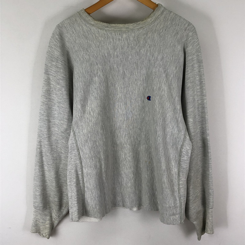 【ジャンク品】【メンズ】 Champion はやりっ子 90\u0027s REVERSE WEAVE SWEAT SHIRT 90年月日 リバースウィーブ トレーナー トップス 調教師 USA製 145-251129-ks-15-tei 大きさ：XXL 色つや：薄墨色 生生世世Net店