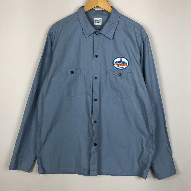 【中古品】【メンズ】 STANDARD CALIFORNIA スタンダードカリフォルニア OVAL LOGO PATCH WORK L/S SHIRT オーバルロゴ パッチワーク ロングスリーブ シャツ 長袖 トップス 140-260109-yy-03-tei サイズ：XL カラー：ブルー 万代Net店