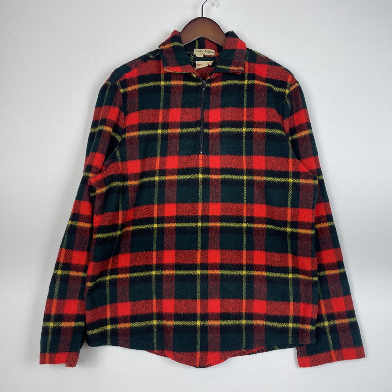 【現状渡し品】【メンズ】 SAKS FIFTH AVENUE サックス フィフス アベニュー 50\'s CHECKED L/S HALF-ZIP JACKET VINTAGE 50年代 チェック ロングスリーブ ハーフジップ ジャケット ライトアウター プルオーバー 145-260113-yy-25-tei サイズ：M カラー：レッド 万代Net店