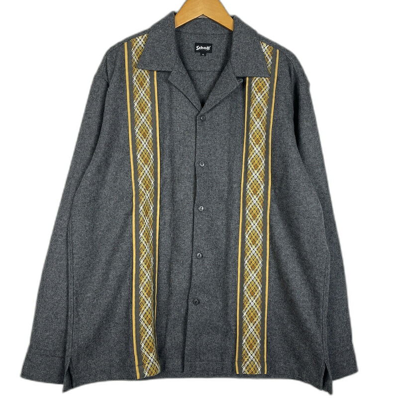 百貨店SALE 10%OFF~【中古品】【メンズ】 schott 打つこと LINE 2TONE L/S WOOL SHIRT 782-3220008生産ライン ツートーン ロング捩り 羊毛 プルオーバー 長袖 トップス 145-260123-ks-14-tei 大きさ：XL 色合い：濃灰色薄墨色 未来永劫Net店