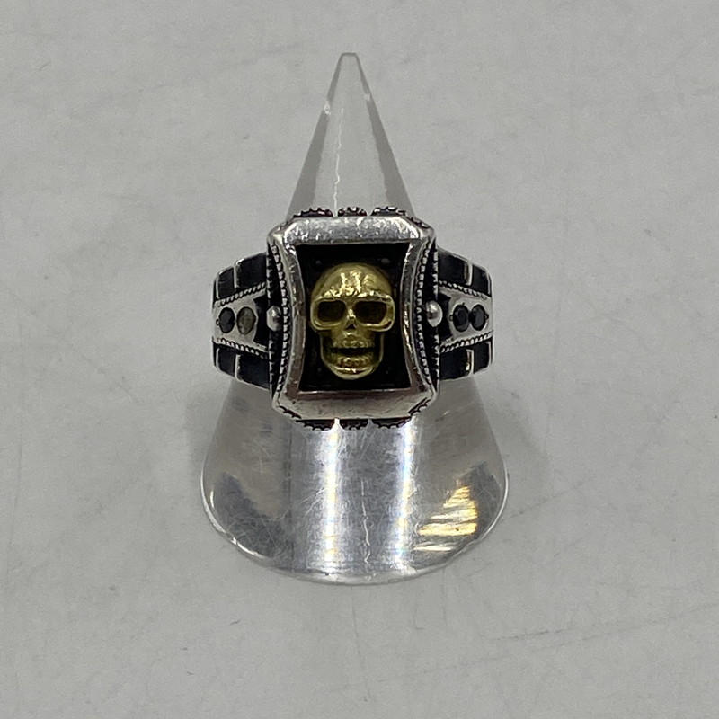 【中古品】【メンズ】  BIGBLACKMARIA ビッグブラックマリア DOKURO UNIVERSITY RING ドクロ ユニバーシティリング 佩び物 指環 192-260128-yy-10-tei 色合い：しろがね色 17.5号 未来永劫Net店