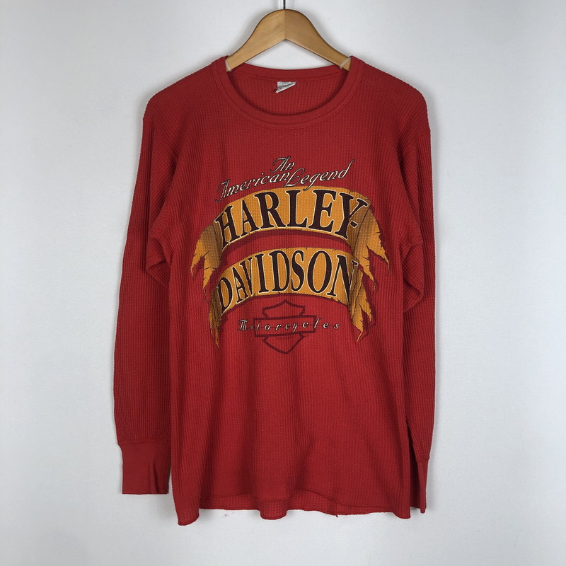 百貨店SALE 10%OFF~【中古品】【メンズ】 HARLEY DAVIDSON ハーレーダビッドソン PRINT THERMAL L/S TEE 刷り上げる サーマル ロング捩り プルオーバー トップス 長袖 145-260203-ko-26-tei 大きさ：L 色つや：赤いこと 生生世世Net店