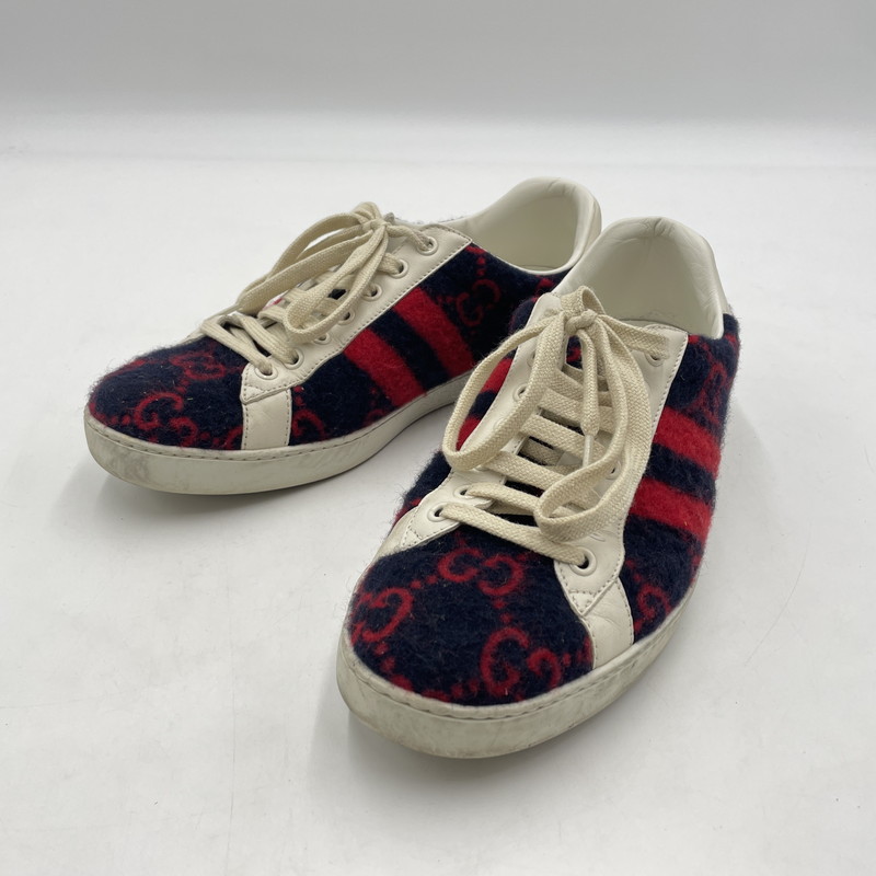 【中古品】【メンズ】 GUCCI グッチ LOWCUT SNEAKER 548695 GG柄 ローカット スニーカー シューズ 靴 162-260206-yo-02-tei サイズ：7 1/2 カラー：ネイビー/レッド 万代Net店