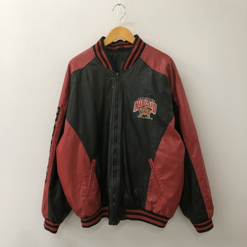 百貨店SALE 10%OFF~【現況乗り合い船品】【メンズ】  STEVE\u0026BARRY\u0027S スティーブアンドバリーズ MARYLAND TERRAPINS JACKET マリーランド テラピンジャケット アウター フェイクレザー 146-260210-ko-04-tei 大いさ：XL 色合い：黒いこと/赤いこと 生生世世Net店